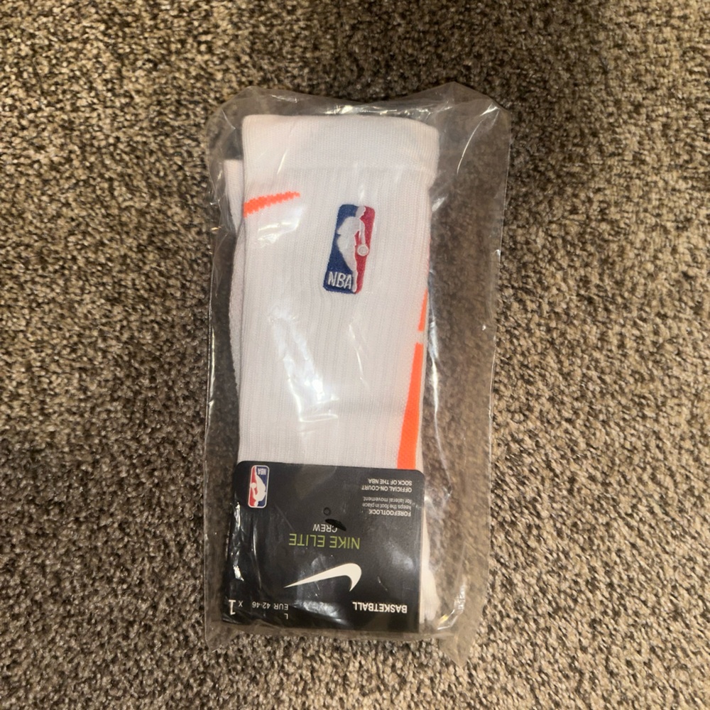 Nike Elite White and Orange Basketball Socks
